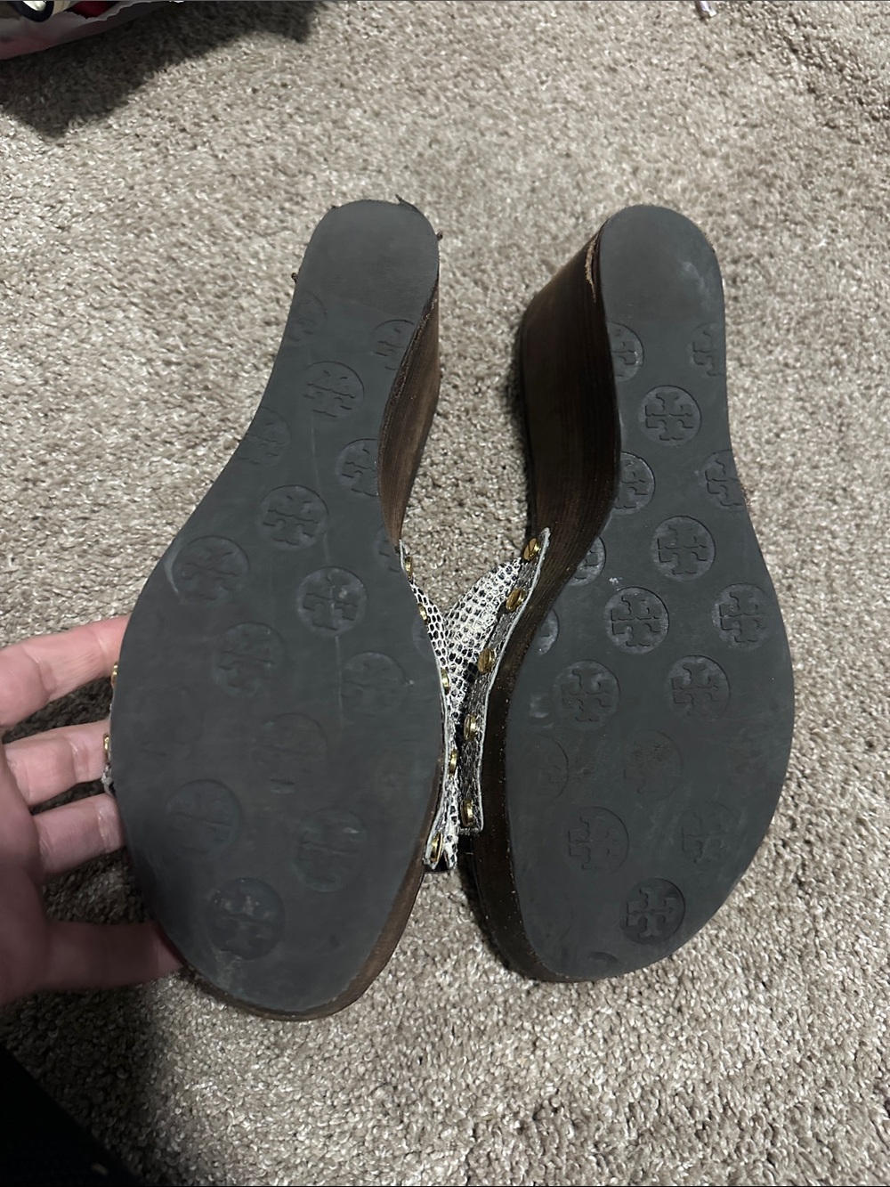 Tory Burch Cream and Black Snake-Print Slide Mules - Picture 3 of 7